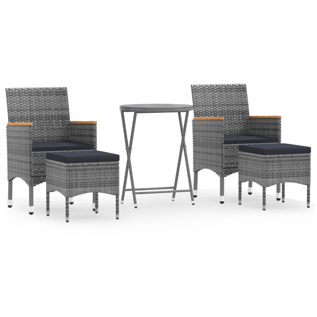 5-delige Bistroset poly rattan en gehard glas grijs