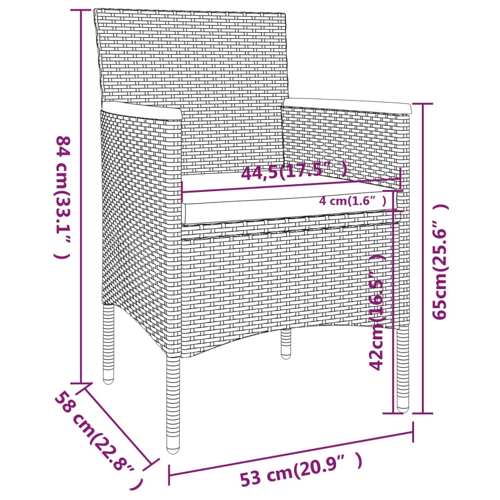 5-delige Bistroset poly rattan en gehard glas grijs