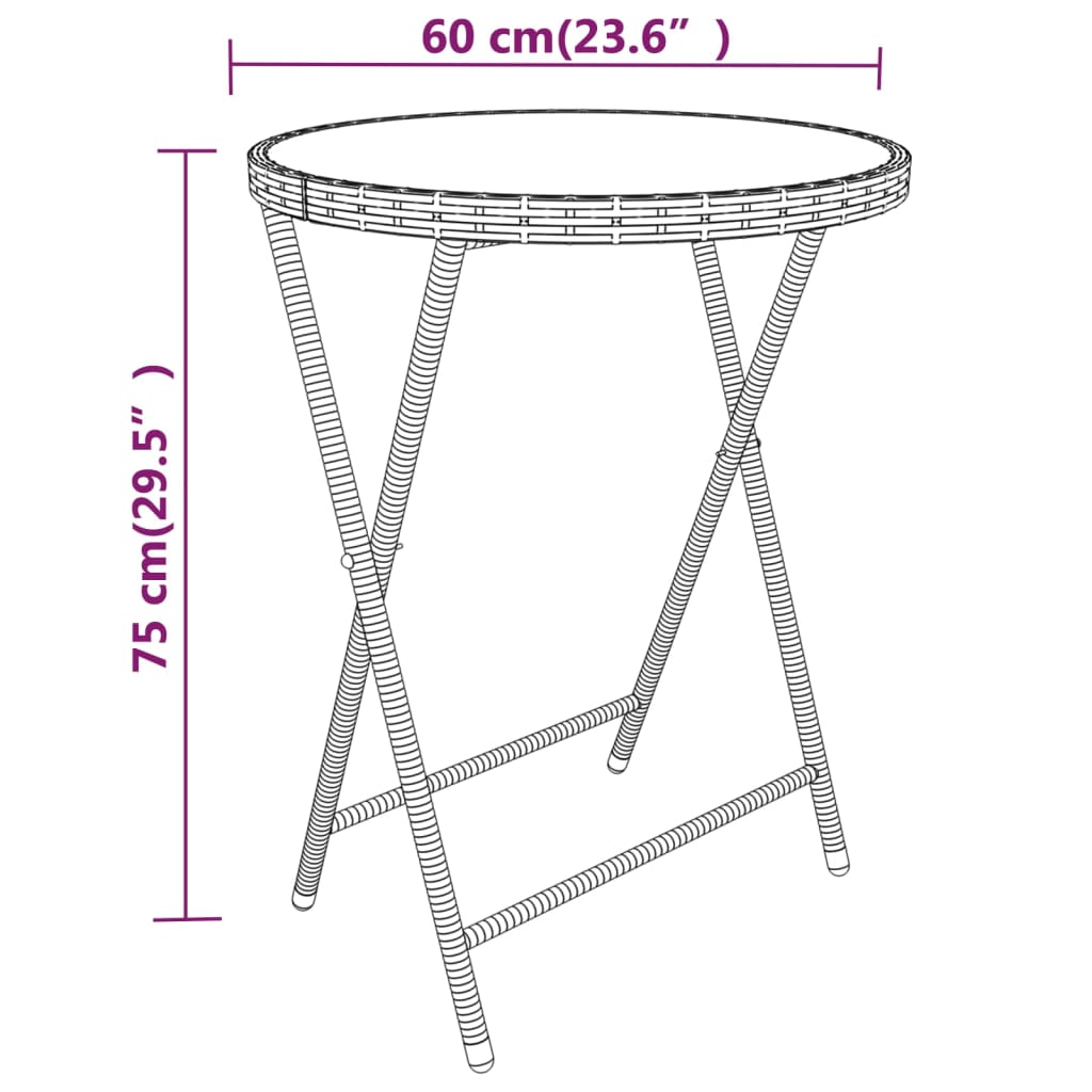 5-delige Bistroset poly rattan en gehard glas grijs