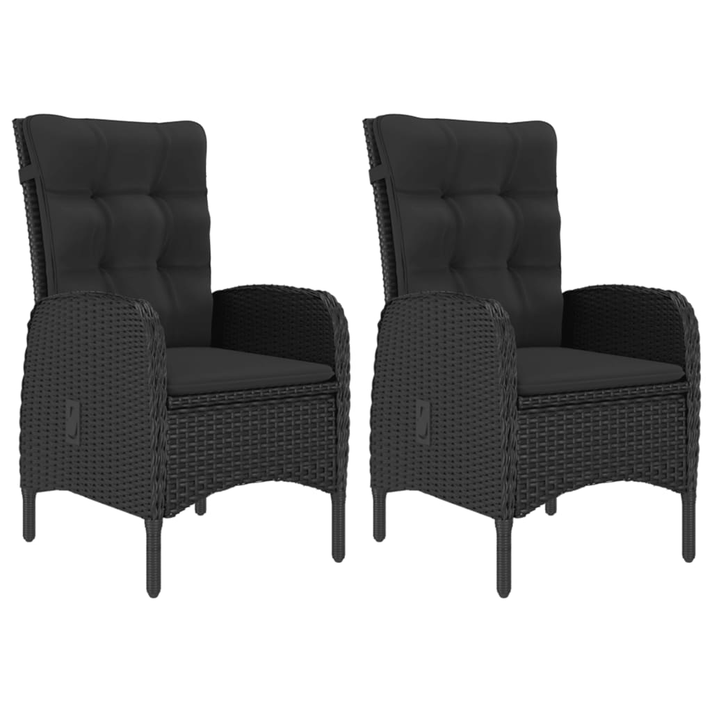 3-delige Tuinset poly rattan en glas zwart