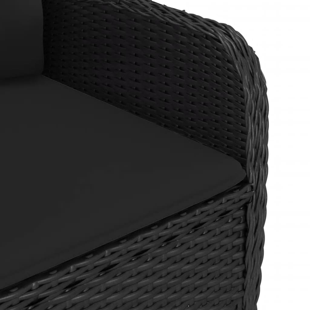 3-delige Tuinset poly rattan en glas zwart