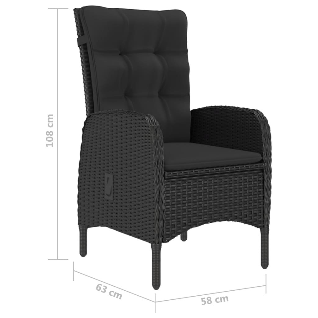 3-delige Tuinset poly rattan en glas zwart