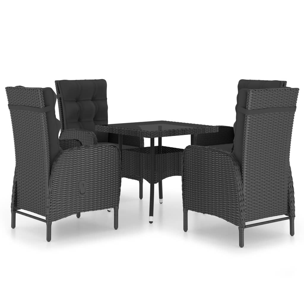 5-delige Tuinset poly rattan en glas zwart