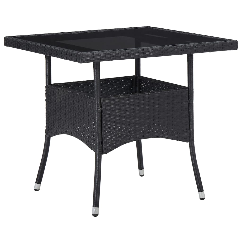 5-delige Tuinset poly rattan en glas zwart