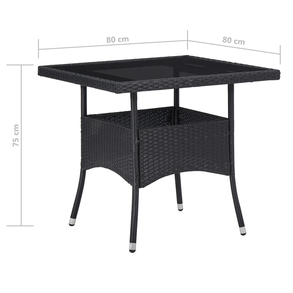 5-delige Tuinset poly rattan en glas zwart