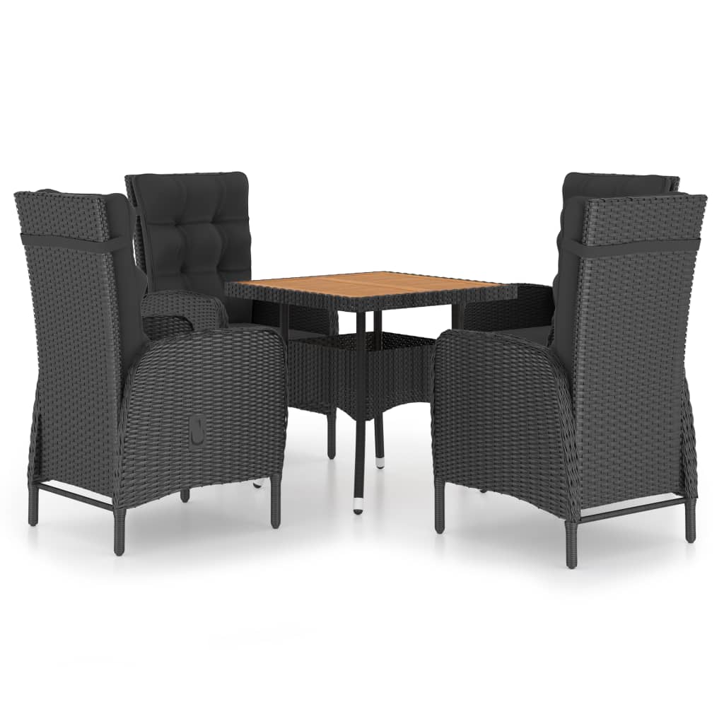 5-delige Tuinset poly rattan en acaciahout zwart