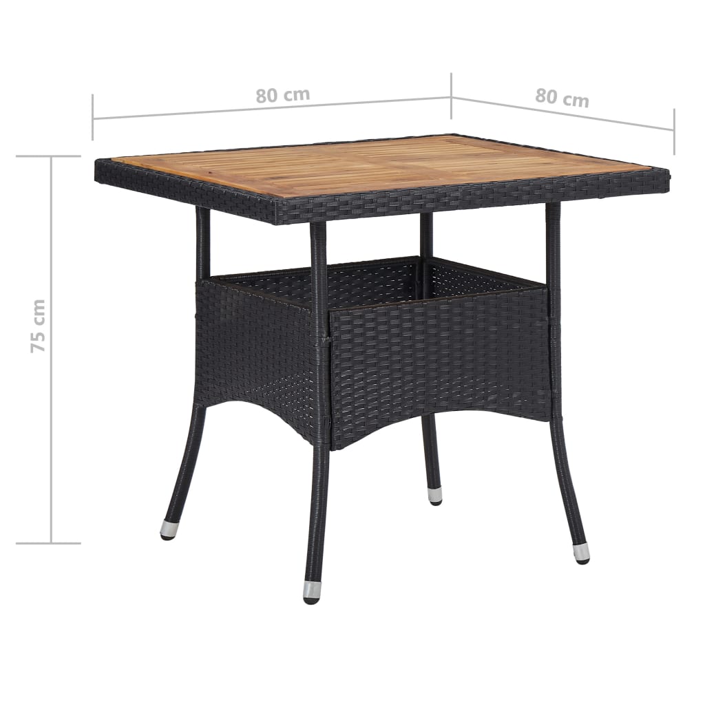 5-delige Tuinset poly rattan en acaciahout zwart