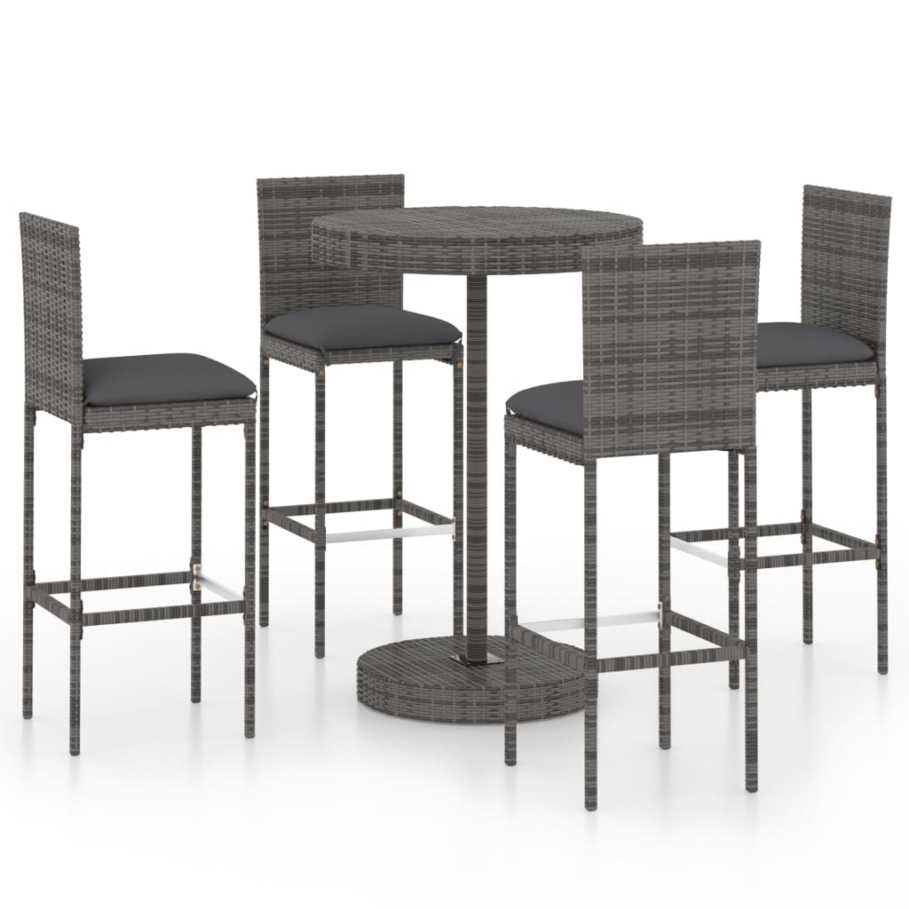 5-delige Tuinbarset met kussens poly rattan grijs