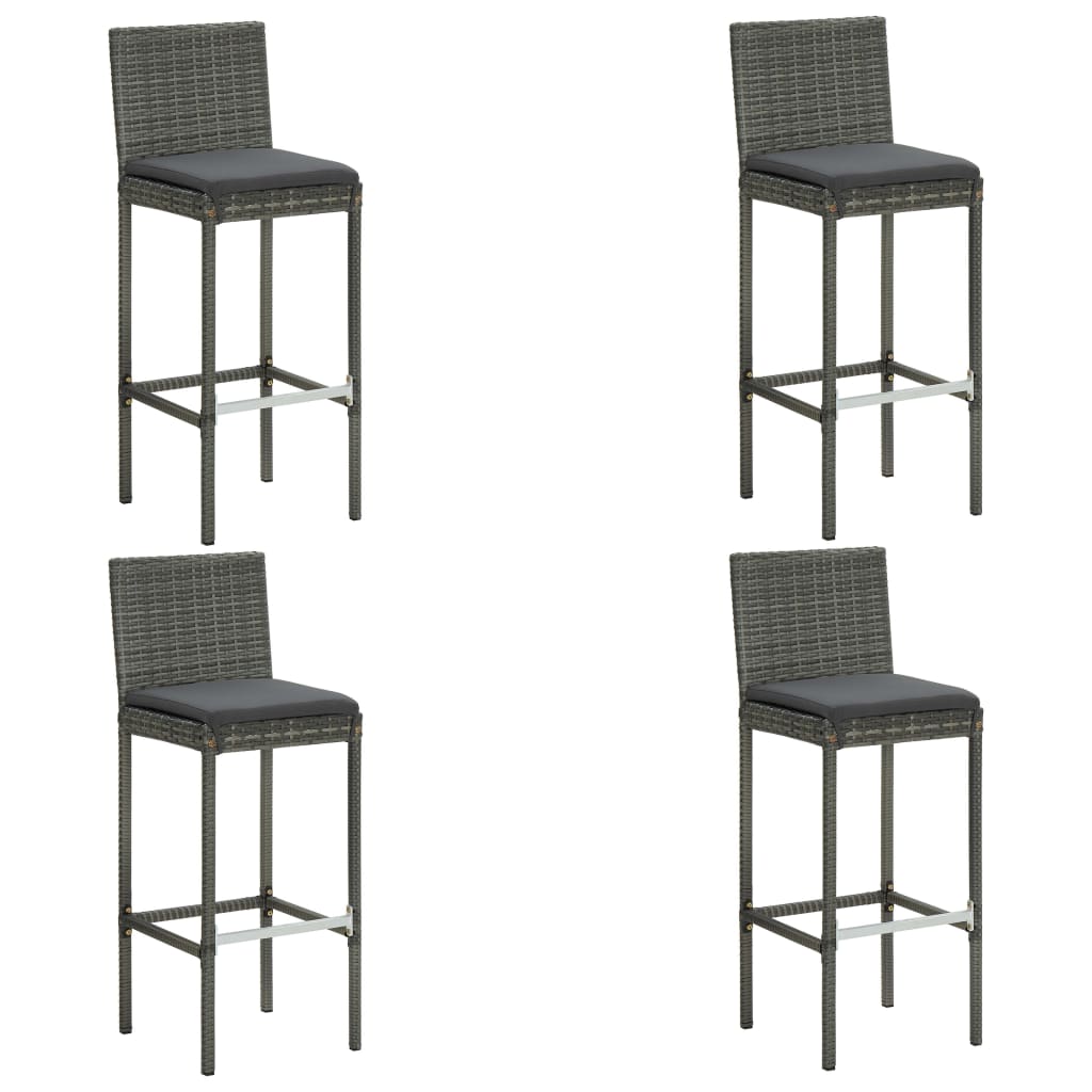 5-delige Tuinbarset met kussens poly rattan grijs