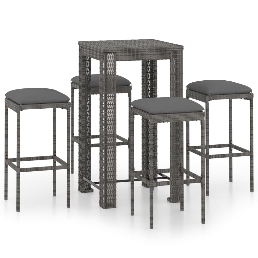 5-delige Tuinbarset met kussens poly rattan grijs