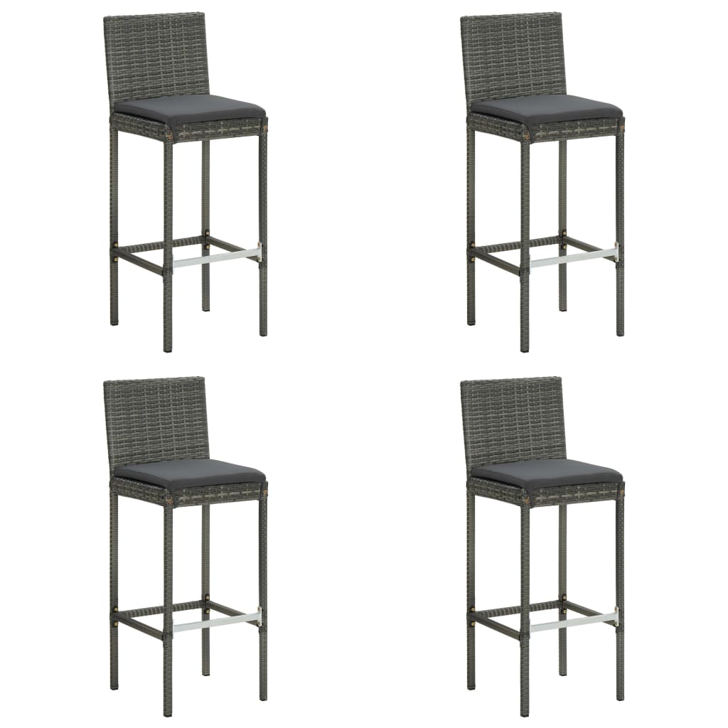 5-delige Tuinbarset met kussens poly rattan grijs