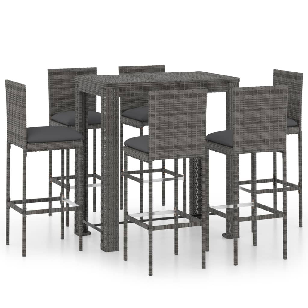 7-delige Tuinbarset met kussens poly rattan grijs