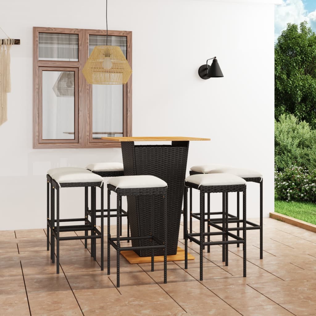 9-delige Tuinbarset met kussens poly rattan zwart