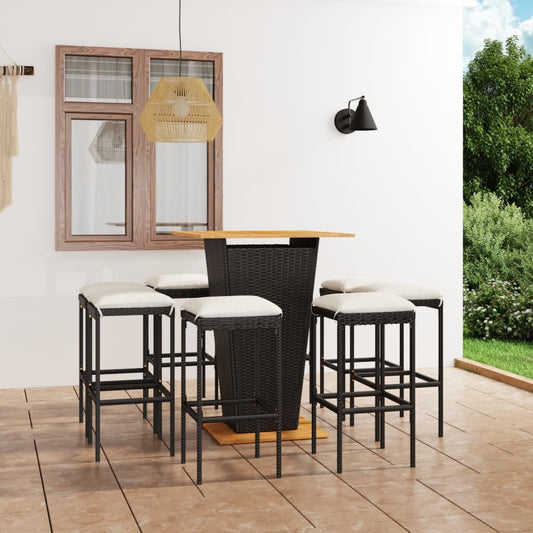 9-delige Tuinbarset met kussens poly rattan zwart