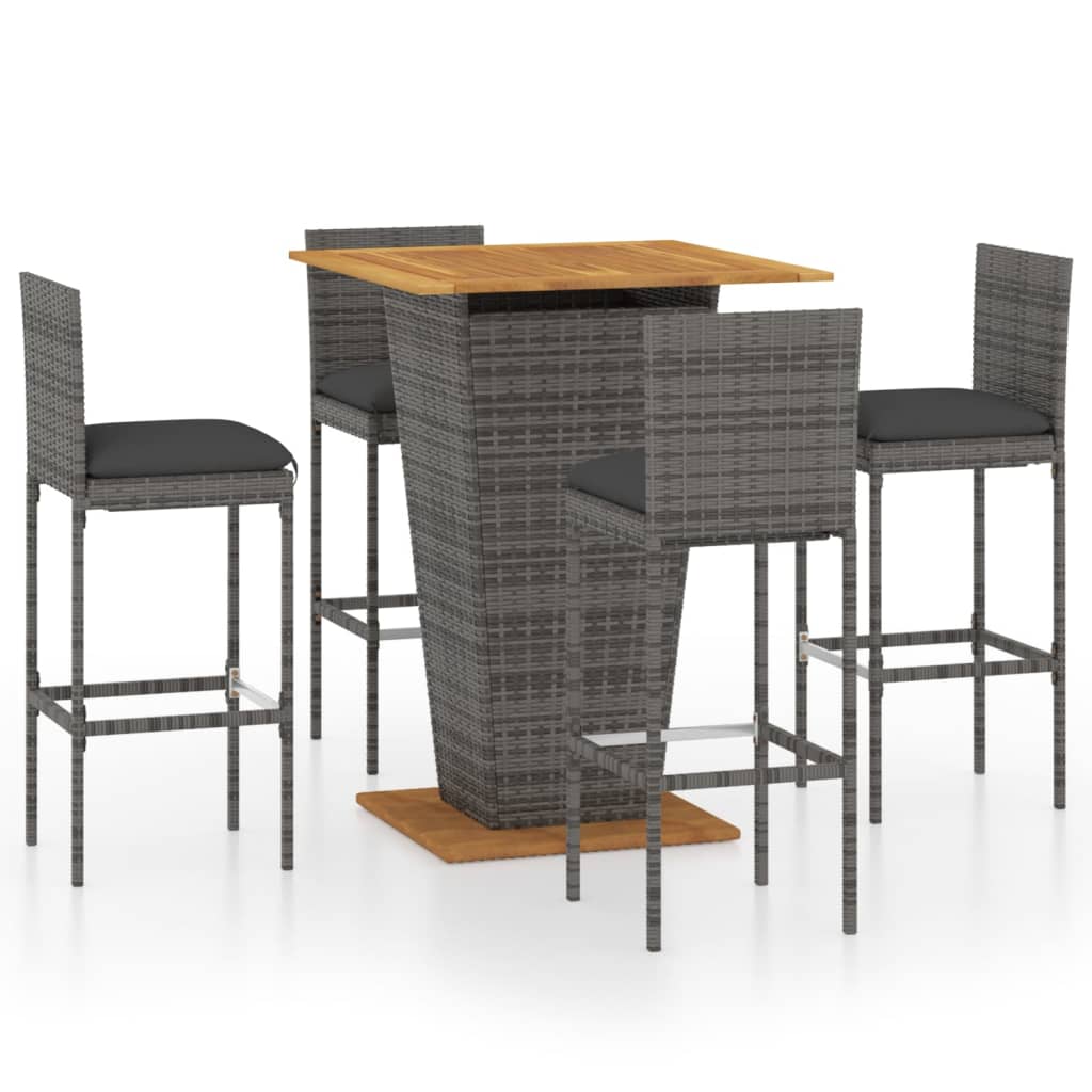 5-delige Tuinbarset met kussens poly rattan grijs