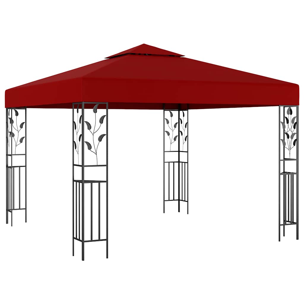 Prieel met LED-lichtslinger 3x3 m wijnrood