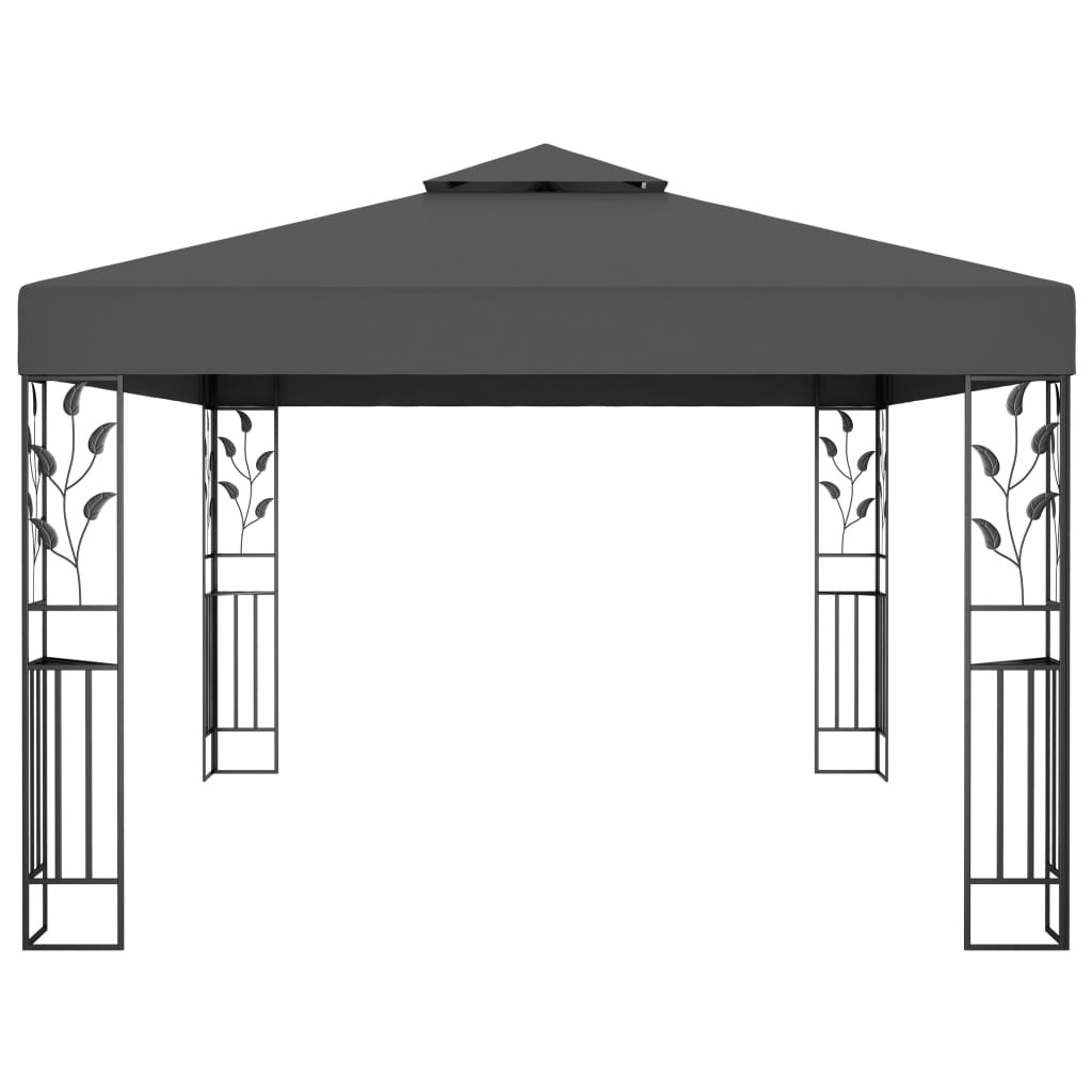 Prieel met dubbel dak en LED-lichtslinger 3x4 m antracietkleur