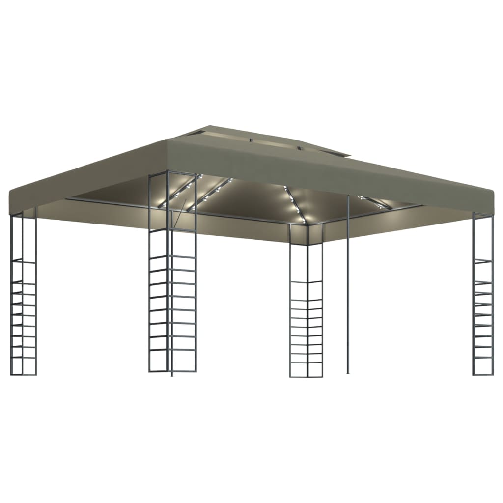 Prieel met LED-lichtslinger 3x4 m taupe