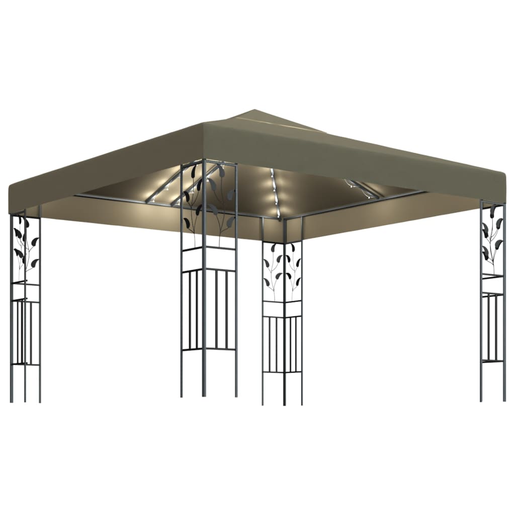 Prieel met LED-lichtslinger 3x3 m taupe