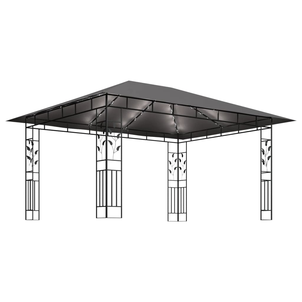 Prieel met klamboe LED-lichtslinger 4x3x2,73 m antracietkleurig