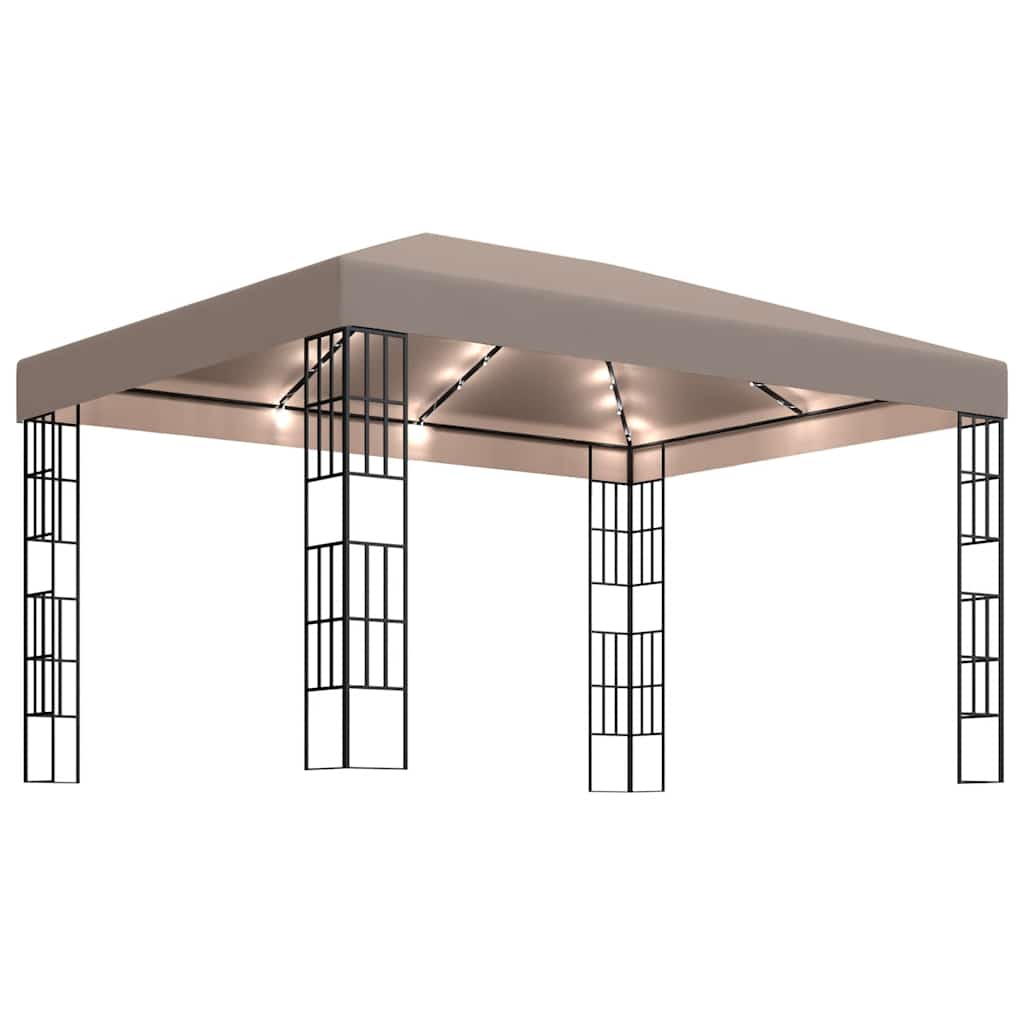 Prieel met LED-lichtslinger 4x3 m taupe