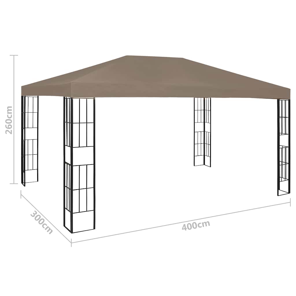 Prieel met LED-lichtslinger 4x3 m taupe