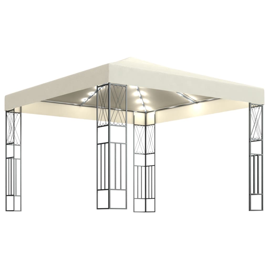 Prieel met LED-lichtslinger 3x3 m stof crèmekleurig