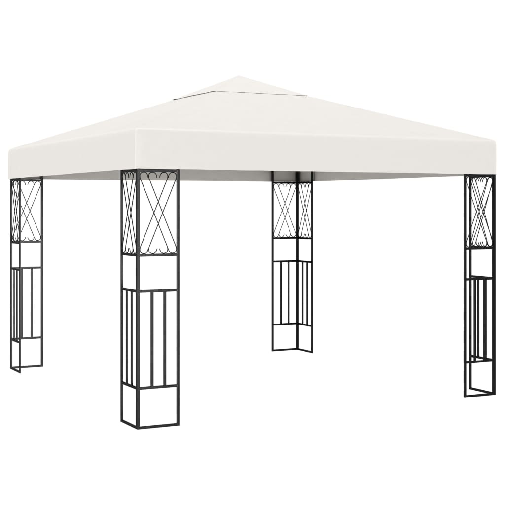 Prieel met LED-lichtslinger 3x3 m stof crèmekleurig