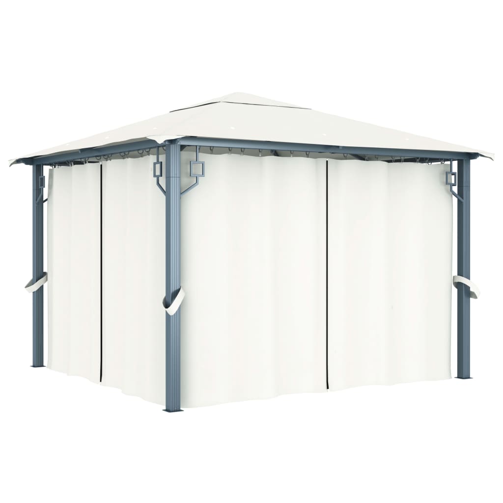 Prieel met gordijn en LED-lichtslinger 3x3 m aluminium crème