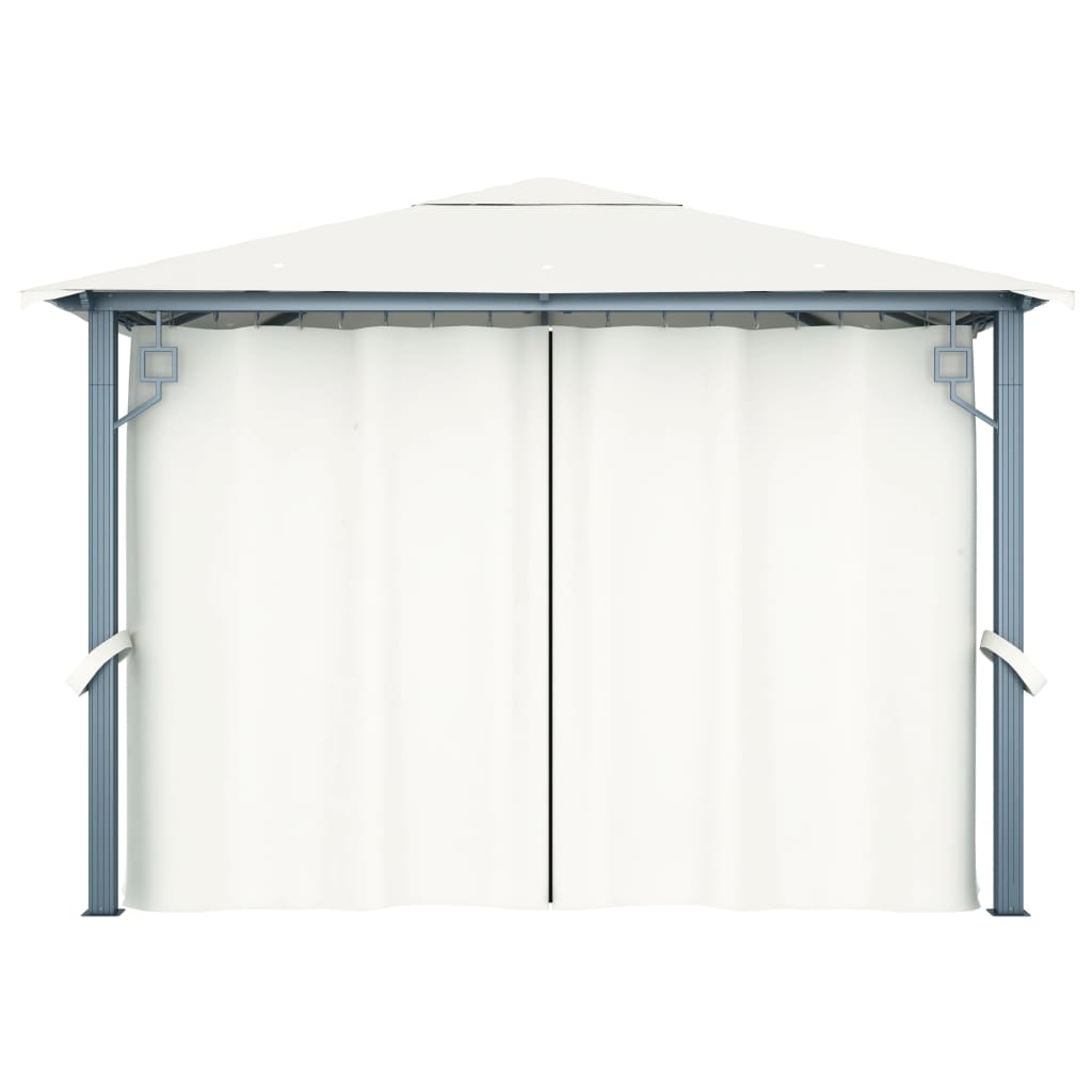 Prieel met gordijn en LED-lichtslinger 3x3 m aluminium crème