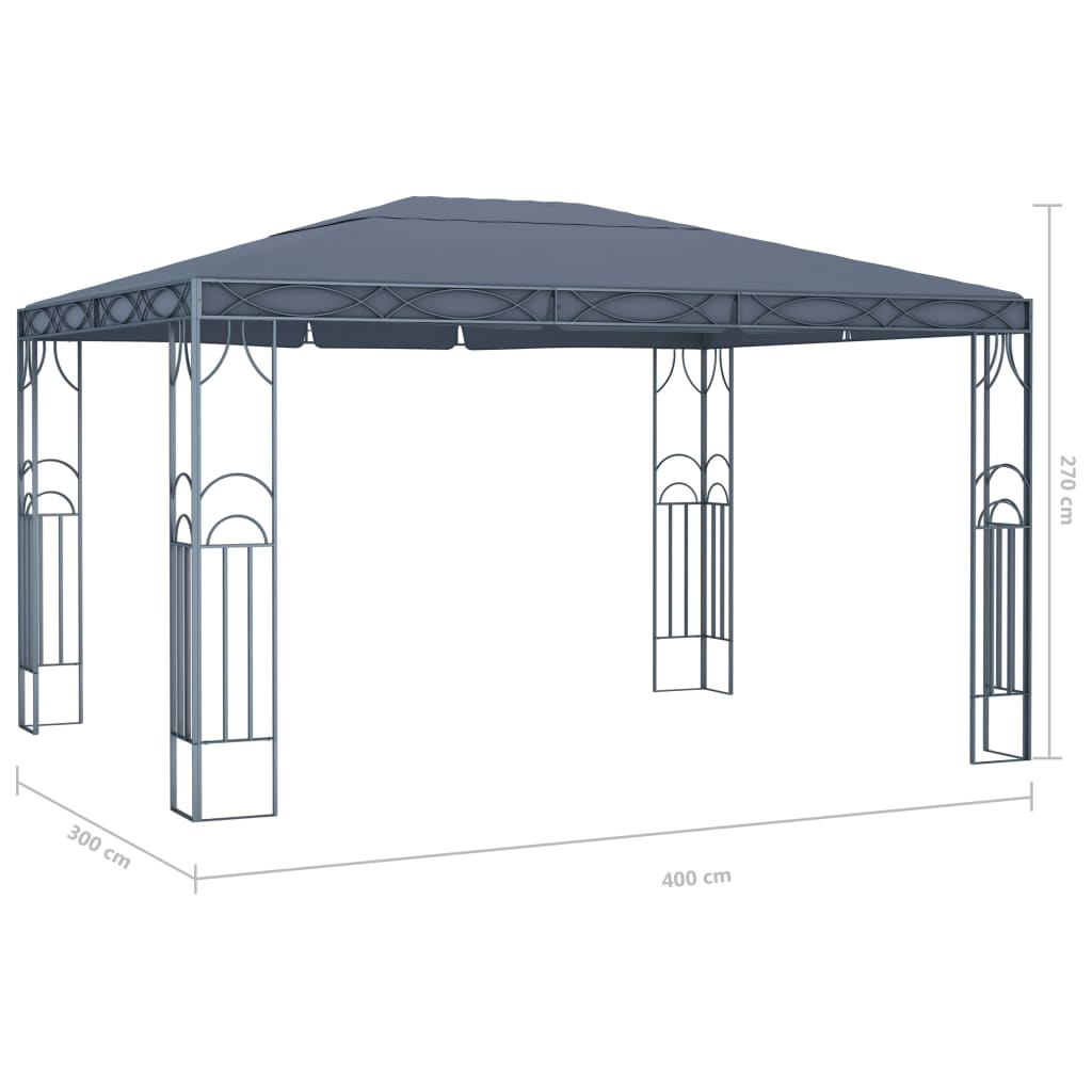 Prieel met LED-lichtslinger 400x300 cm antracietkleurig