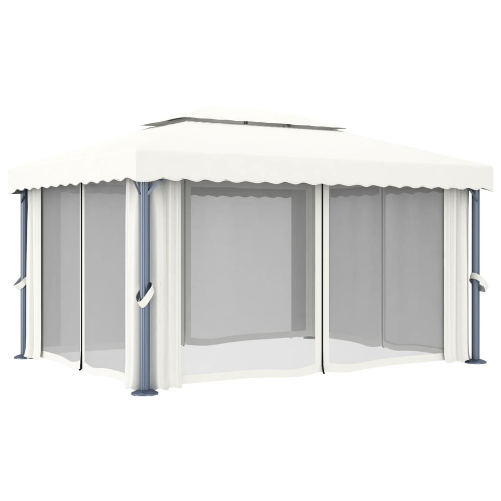 Prieel met gordijn en LED-lichtslinger 4x3 m crèmewit