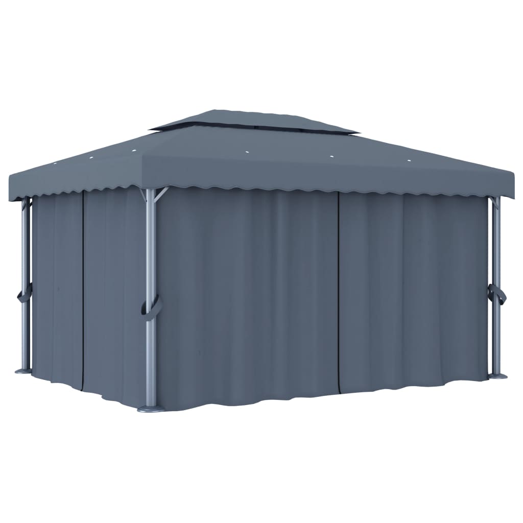 Prieel met gordijn en LED-lichtslinger 4x3 m antracietkleurig