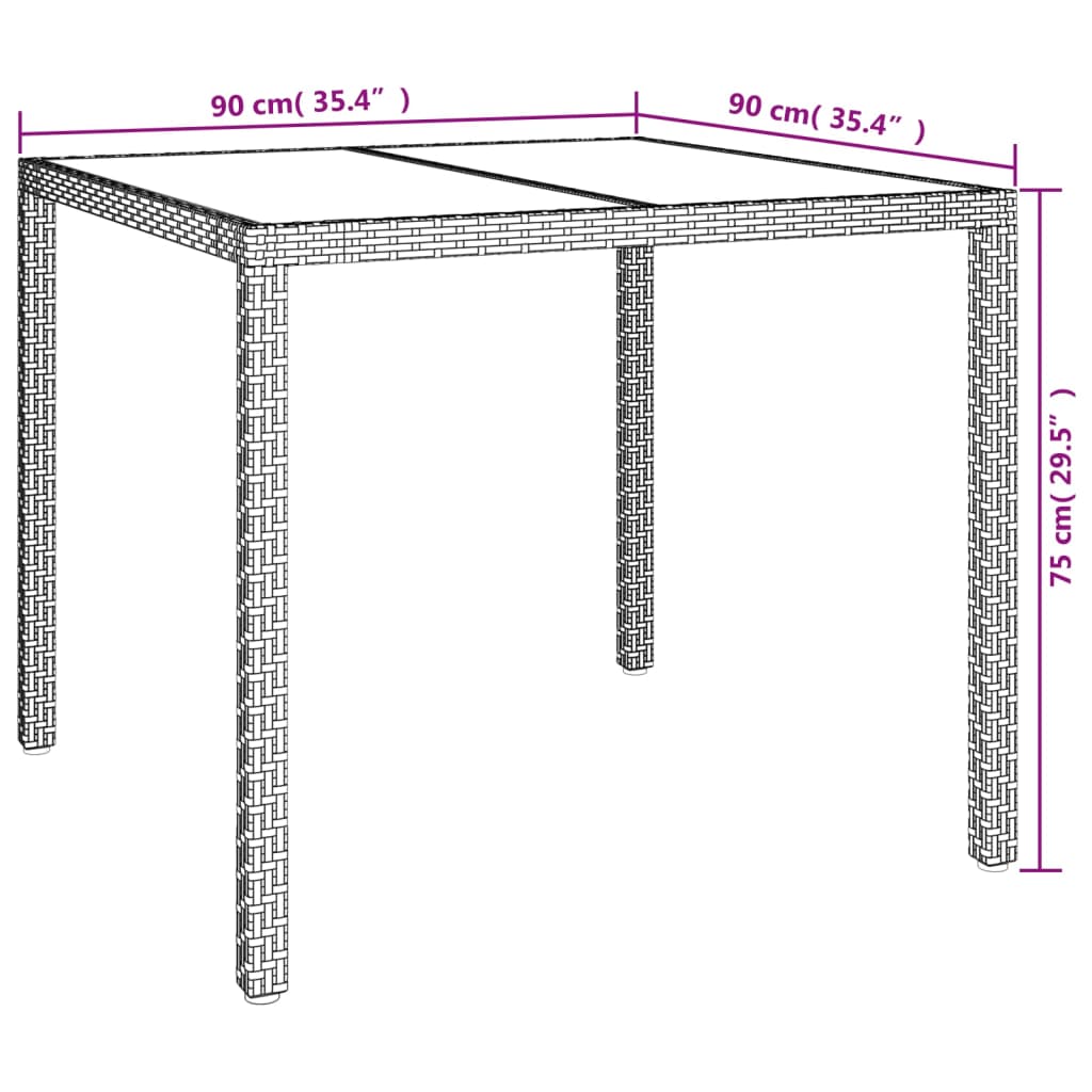 Tuintafel 90x90x75 cm gehard glas en poly rattan beige