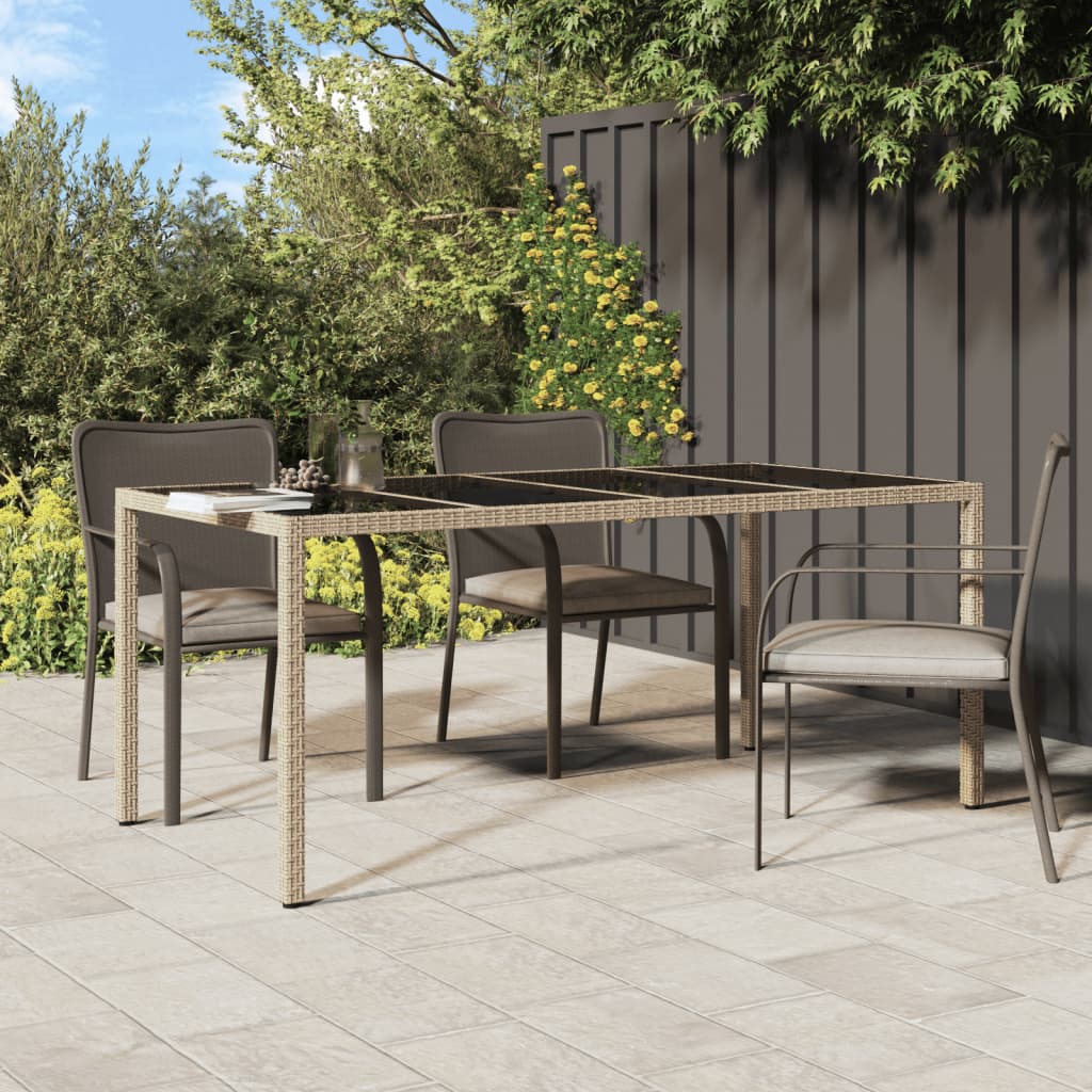 Tuintafel 190x90x75 cm gehard glas en poly rattan beige