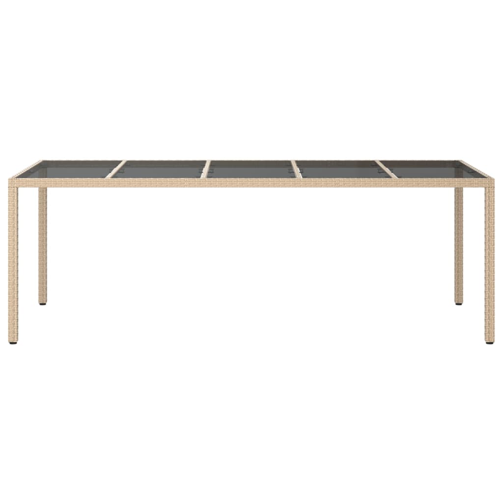 Tuintafel 250x100x75 cm gehard glas en poly rattan beige