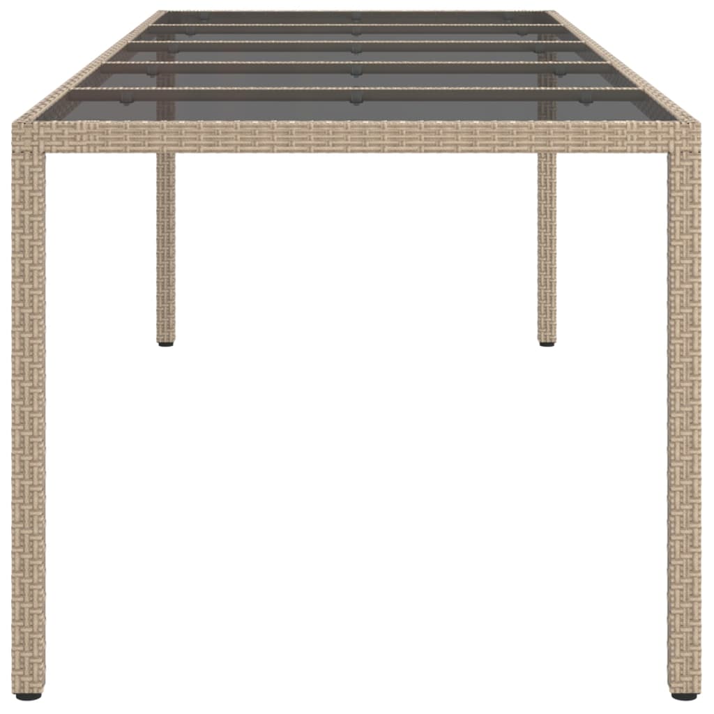Tuintafel 250x100x75 cm gehard glas en poly rattan beige