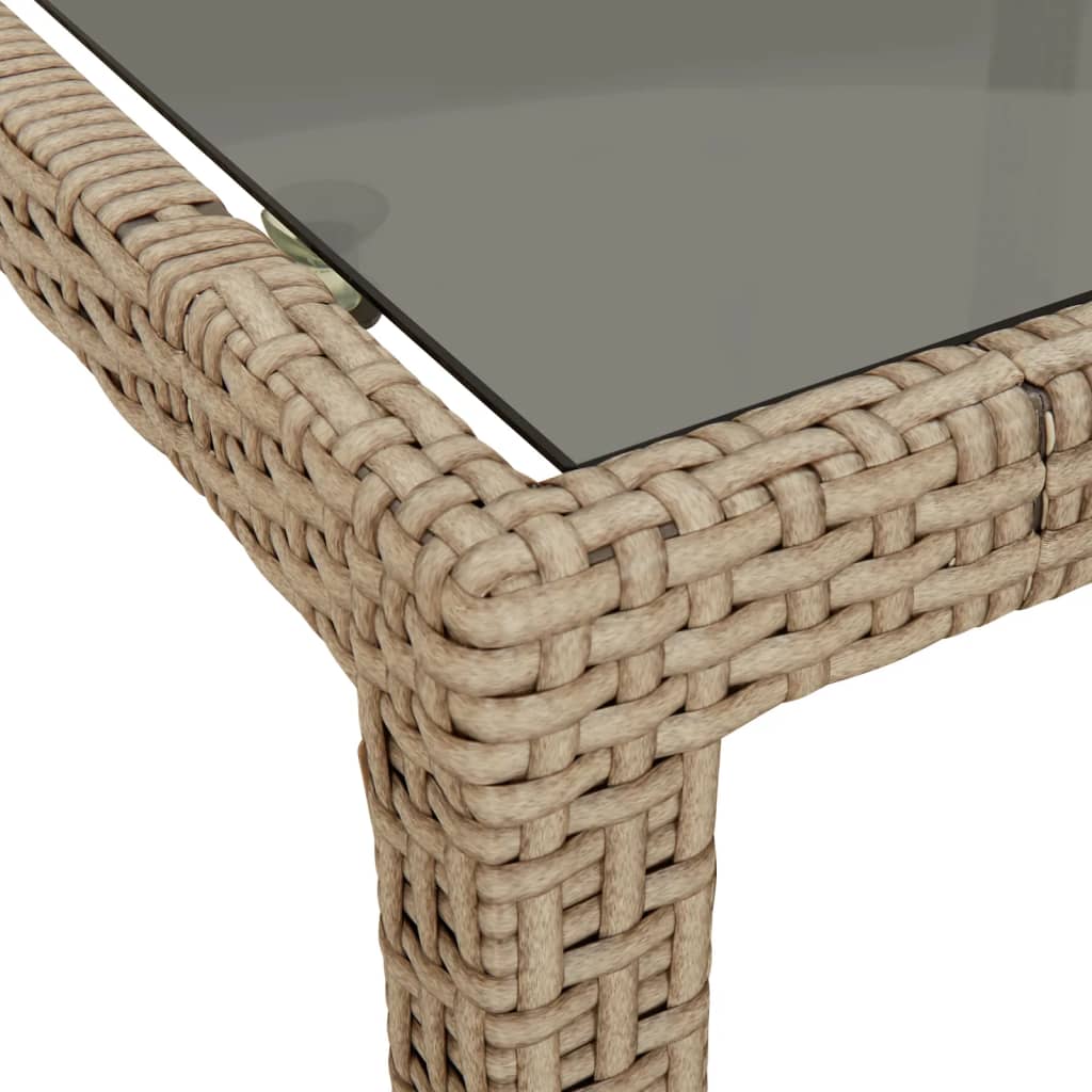 Tuintafel 250x100x75 cm gehard glas en poly rattan beige