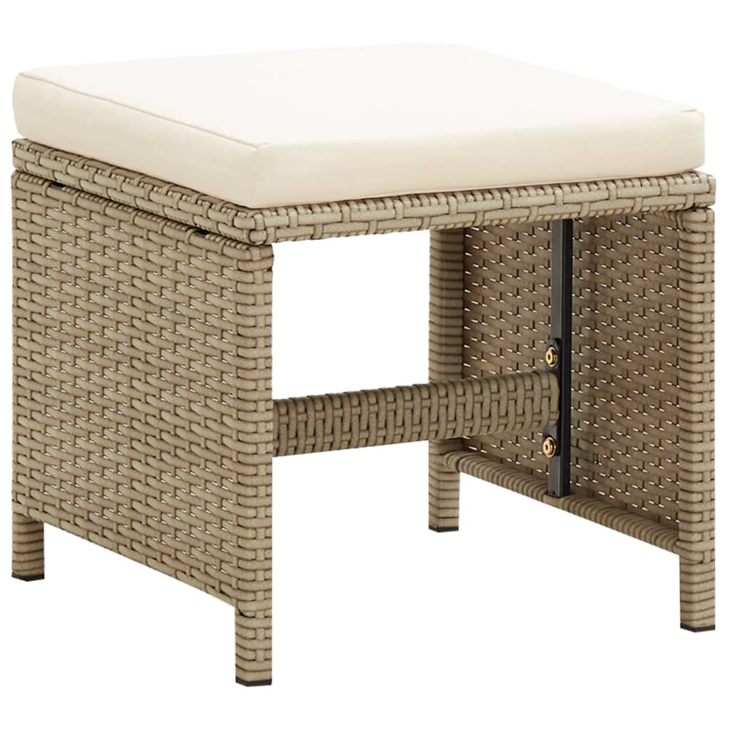 Tuinstoelen 2 st met voetenbanken poly rattan beige