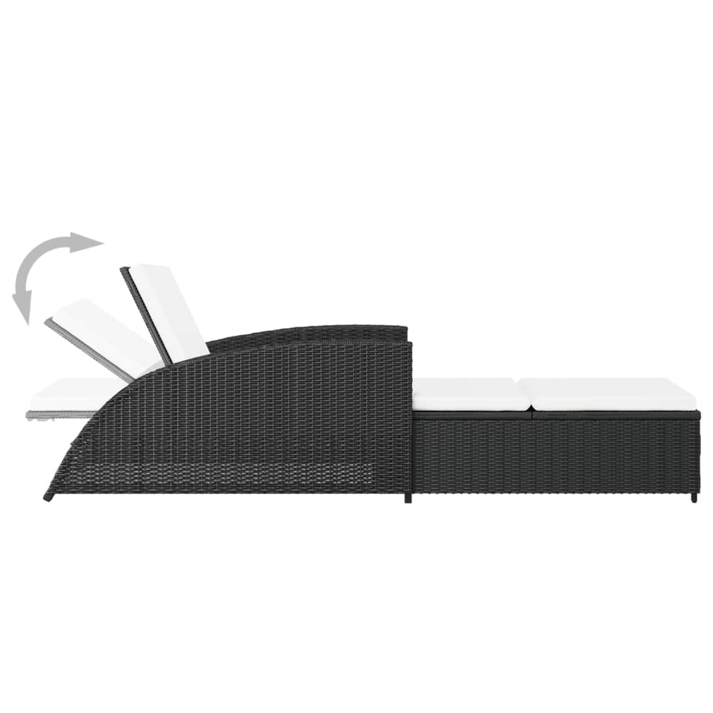 Ligbed met crèmewit kussen poly rattan zwart