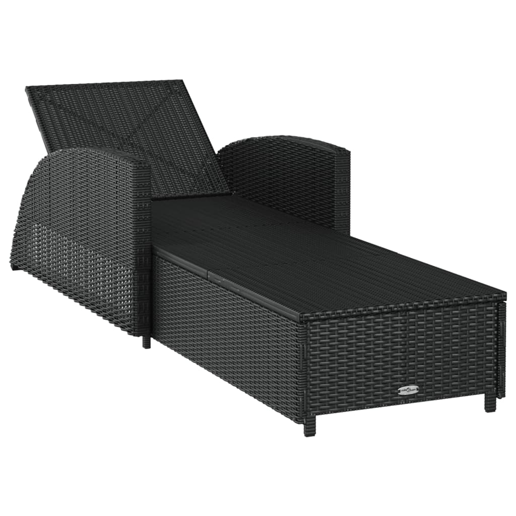 Ligbed met crèmewit kussen poly rattan zwart