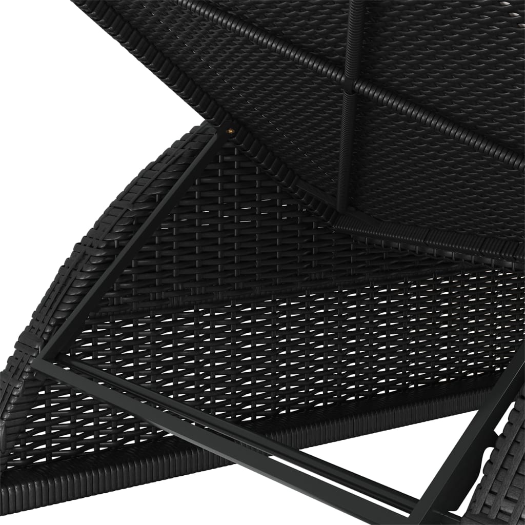 Ligbed met crèmewit kussen poly rattan zwart