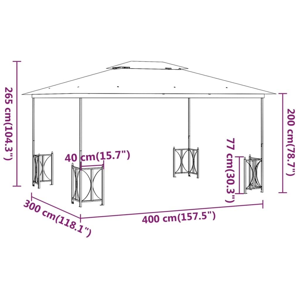 Prieel met zijwanden en dubbel dak 3x4 m crèmekleurig