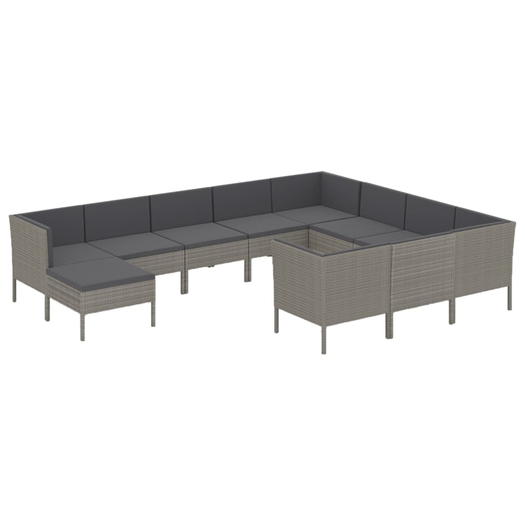 11-delige Loungeset met kussens poly rattan grijs
