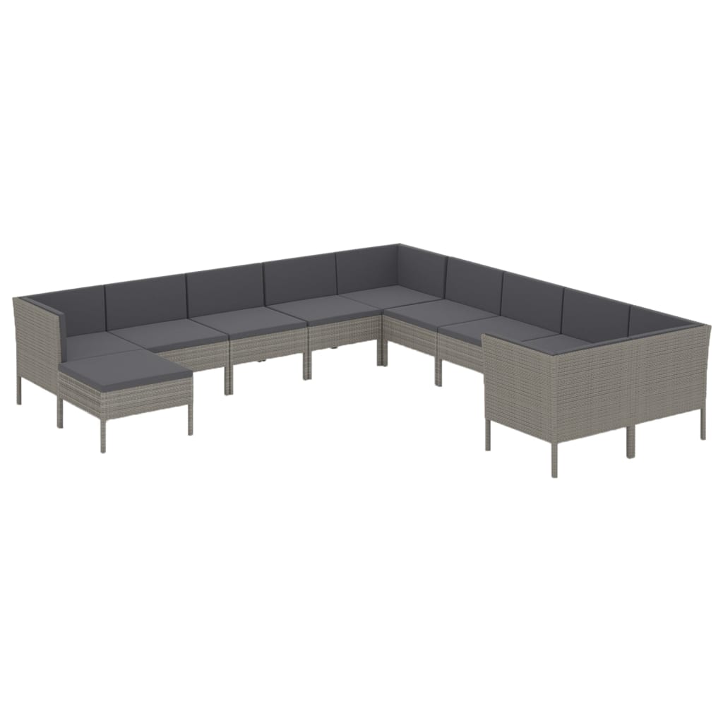 11-delige Loungeset met kussens poly rattan grijs