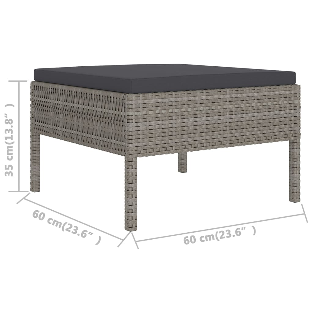 10-delige Loungeset met kussens poly rattan grijs