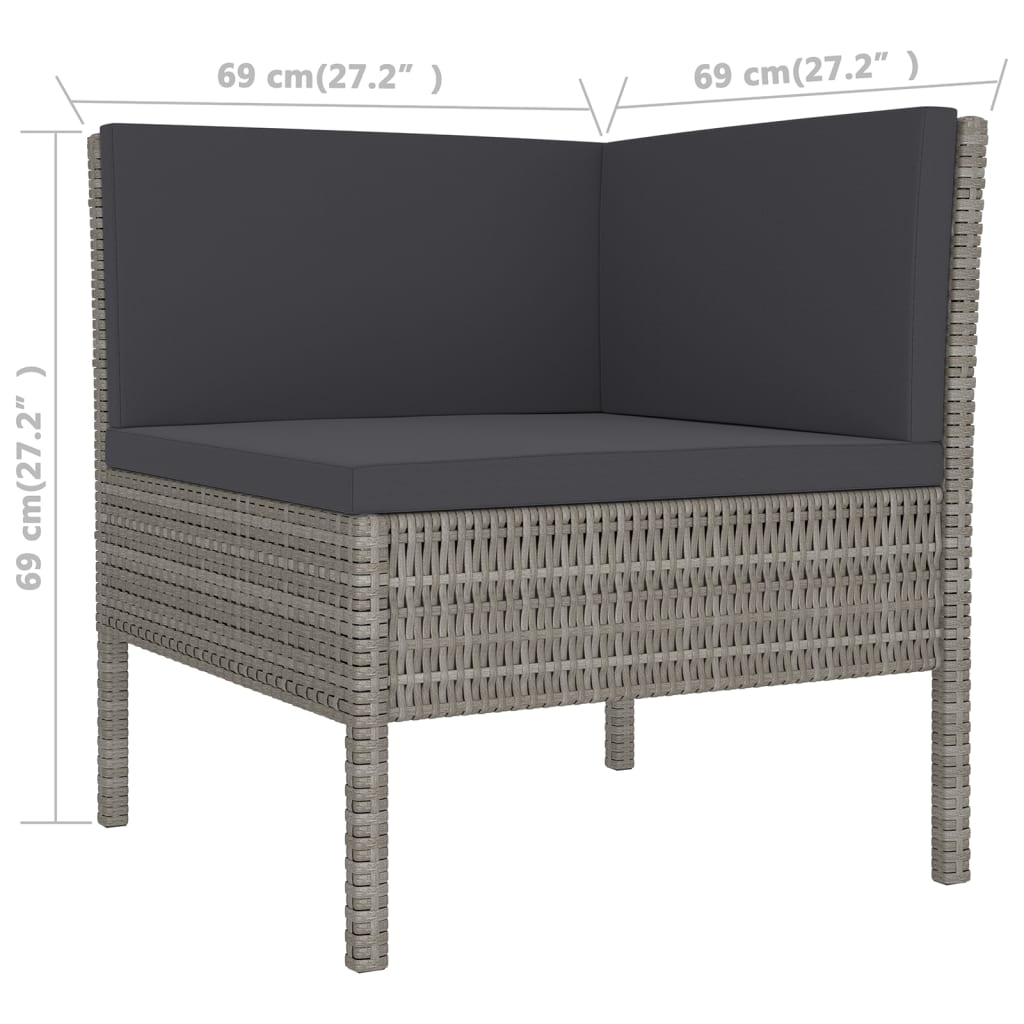10-delige Loungeset met kussens poly rattan grijs