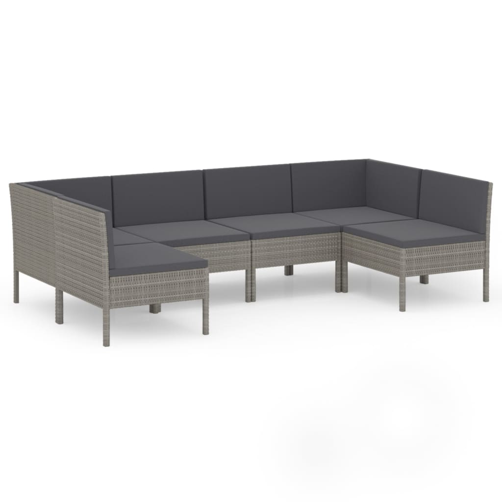 6-delige Loungeset met kussens poly rattan grijs