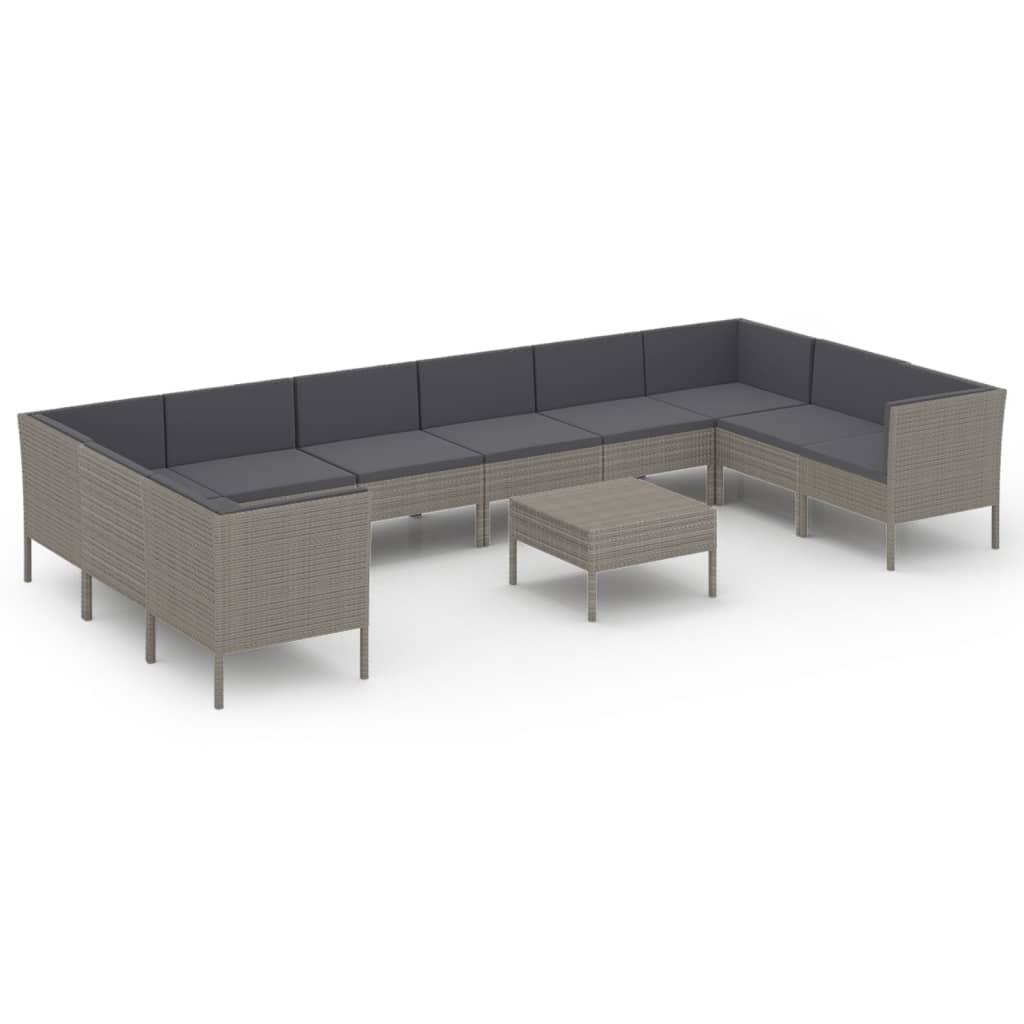 11-delige Loungeset met kussens poly rattan grijs
