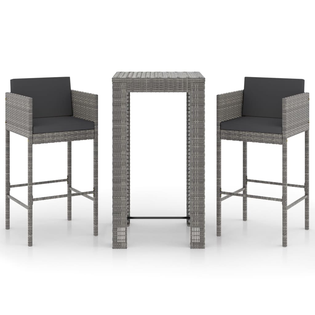 3-delige Tuinbarset met kussens poly rattan grijs
